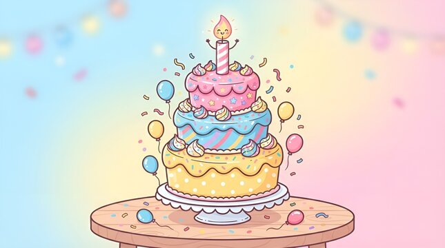 Colorful birthday cake illustration