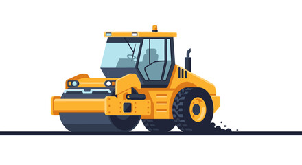 Fototapeta premium Yellow Road Roller Vector Illustration - Heavy Duty Compactor Construction Vehicle for Roadwork Projects Isolated on White Background