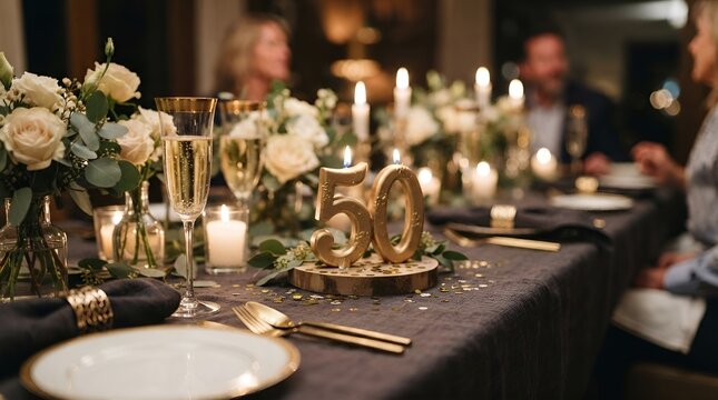 Elegant 50th birthday table setting