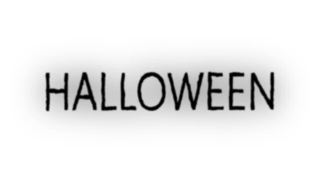 Minimal Black Halloween Text Animation Background: Spooky Hand Drawn Grunge Word Isolated on Black, Cinematic Horror Intro Title Loop, Motion Graphics Overlay, Creepy October Holiday VFX Pro