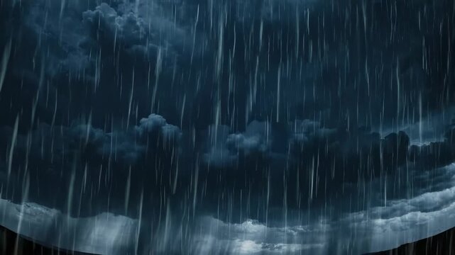 Dramatic storm clouds with heavy rain falling down.