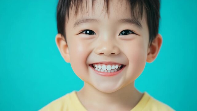Delighted little boy with radiant smile and shining eyes, looking at the camera with an innocent and pure expression.