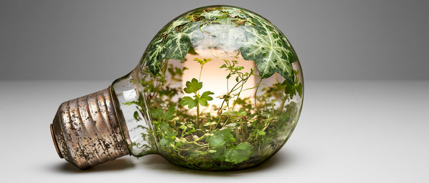 緑の植物を内包した電球で表すサステナブルな未来