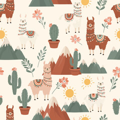 Fototapeta premium Cute Llamas in a Desert Landscape