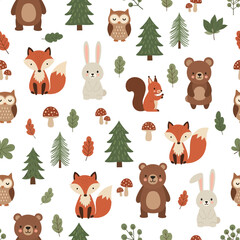 Naklejka premium Cute Woodland Animals Pattern
