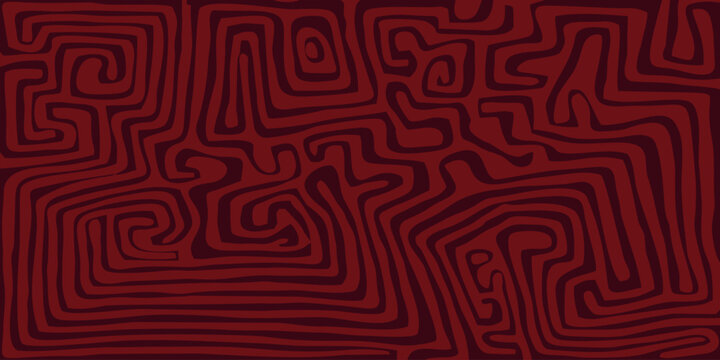 Abstract dark red maze pattern background. Seamless organic line art texture