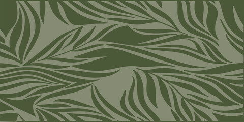 A seamless repeating pattern featuring stylized tropical leaves and foliage in a duo-tone army green and khaki color palette. Perfect for military-style textiles, camouflage fashion and wrapping paper © Jamauddin