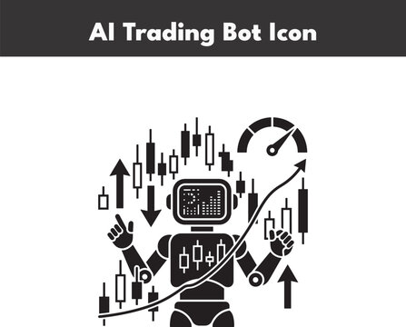 Ai trading bot icon with stock market charts on a white background