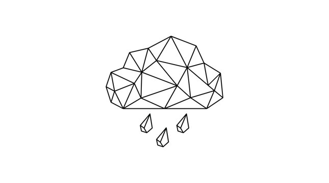 Geometric low poly cloud with rain drops minimalist icon