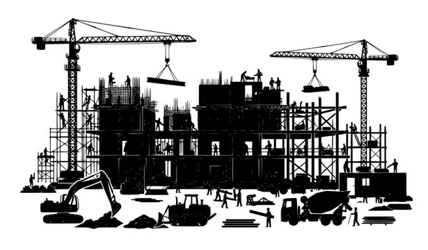 Construction Site Silhouette Vector Building Under Development Illustration
