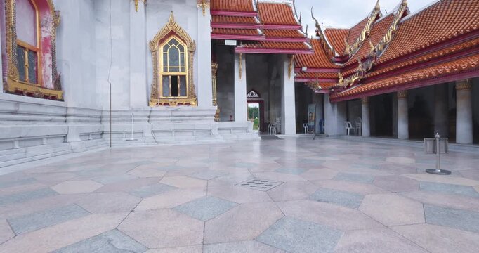 Wat Benchamabophit Marble floor Temple typifies the impressive and orderly traditional Thai architecture. Bangkok Thailand