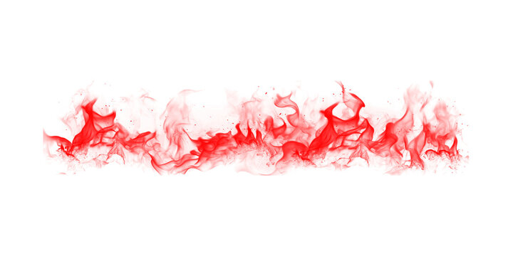Bright red fire flames isolated on white. Burning blaze texture for graphic design overlay.
