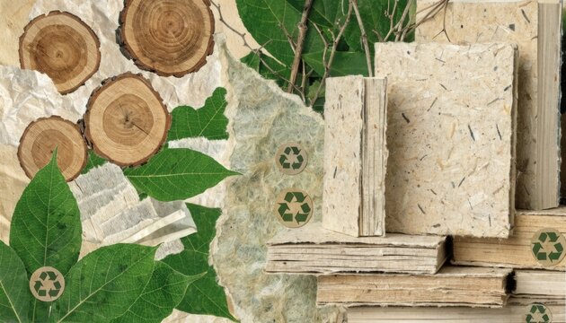 Sustainable publishing concept with recycled paper and natural elements
