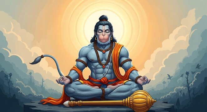 Hindu God Hanuman Meditating Peacefully.