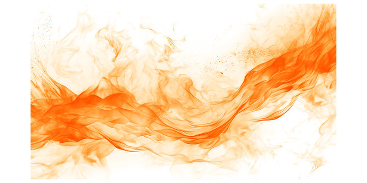Abstract orange smoke wave on white background. Flowing fire ink cloud design element.