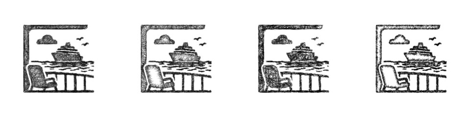 Fototapeta premium Sketch monochrome ocean view icon design set