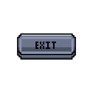 Pixel art gray exit button with black text on white background vector