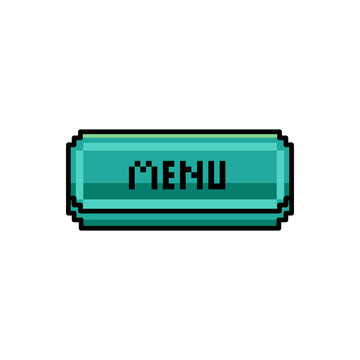 Green pixel art menu button with black text on white background vector