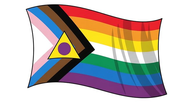 Colorful Progress Pride Flag Waving on White Background