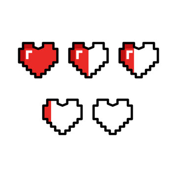 Pixel art hearts in various red and white color combinations on white background vector