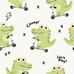 Naklejka premium Cute Baby Crocodile Seamless Pattern Vector