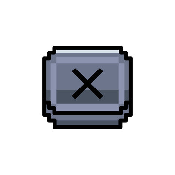 Gray pixelated icon with a black X on white background vector