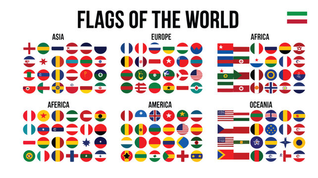 World flags collection infographic isolated on white background