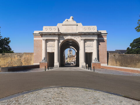 View of Ypres World War 1 memorial or Menin Gate Memorial to the Missing in Ypres Belgium