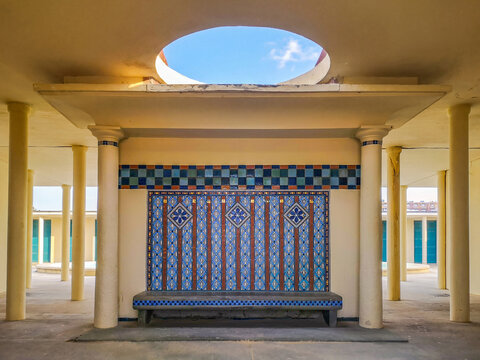 Mosaics and Art Deco architecture in Deauville waterfront, Normandy, France