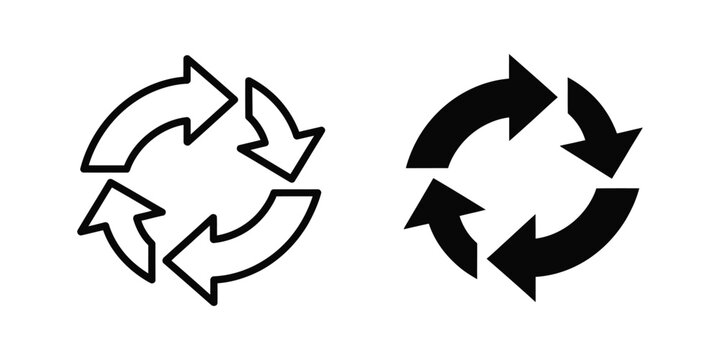 Circular arrows symbol in outline and filled styles indicating a recycling loop concept on a white background