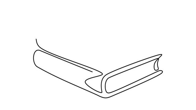 Animated self drawing of continuous line draw of Stack of books with on top in one continuous line. Symbol of library, education, literature, reading, Full length one line animation. 4K	
