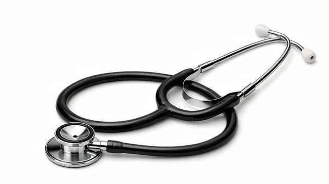 This features a collection of stethoscopes commonly used by healthcare professionals for listening to heart and lung sounds. The background is plain, emphasizing the objects in the foreground.