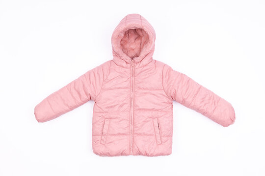 Colorful Kids Winter Jacket with Hood on White Background. Warm Puffer Coat for Children, Fashionable Outerwear for Cold Weather, Stylish Clothing Design for Autumn and Winter Season
