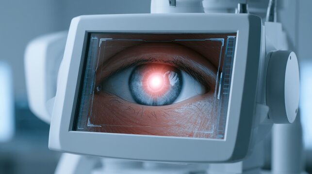 Close up of human eye on medical scanner screen