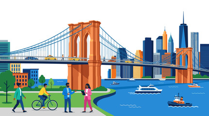 Fototapeta premium Modern Cityscape Illustration of Brooklyn Bridge and NYC Skyline