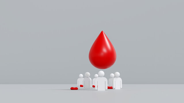 3D Blood Donation Concept with Red Blood Drop and People for World Blood Donor Day