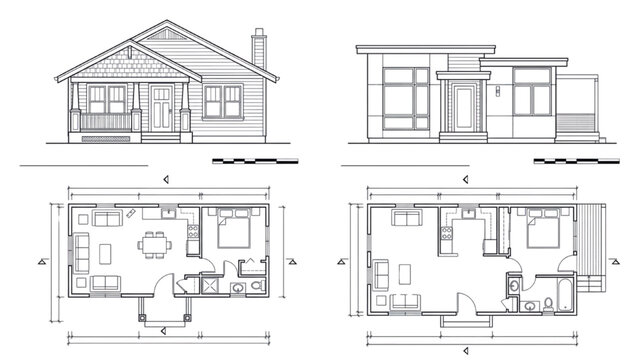 AutoCAD buildings architecture vector collection with detailed house plans