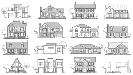 Fototapeta premium AutoCAD buildings architecture vector collection showcases various homes