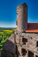 The Majestic and Enigmatic Ruins of an Ancient Castle. Burg Hanstein castle ruins, The historic Castle Hanstein in Thuringia. © Igor Syrbu