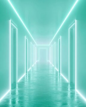 Longevity clinic corridor with preventive healthspan pathway and luminous wellness interior
