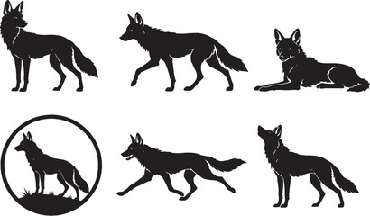 Fototapeta premium Dhole Black Silhouette Icon Set Vector Collection Isolated on White Background
