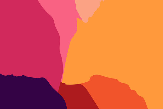 Minimalist abstract background with colorful layered wavy shapes in pink, orange and purple tones