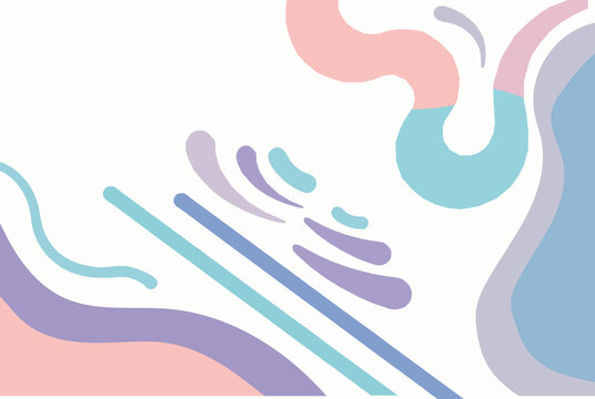 Minimalist abstract background with pastel fluid wavy shapes and lines on white backdrop