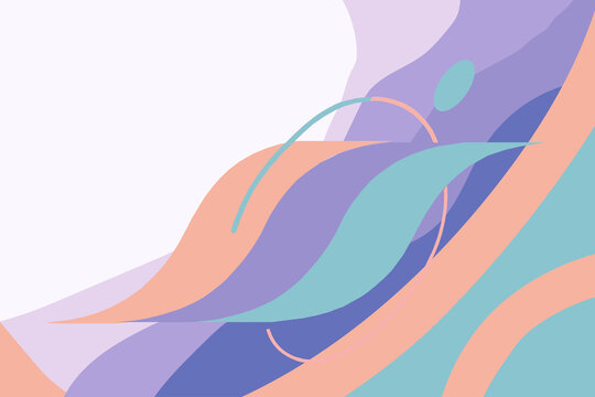 Minimalist abstract background with pastel wavy fluid shapes and geometric line art