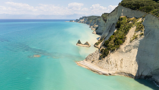 Loggas beach cliffs and Ionian sea, Corfu