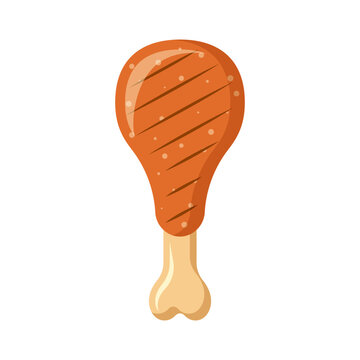 Chicken or turkey leg icon in flat style. Drumstick vector illustration on isolated background. Grilled food sign business concept.