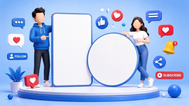 Social Media Engagement Concept with 3D Characters