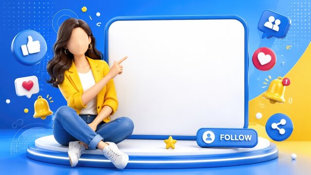 Young Woman Pointing at Social Media Dashboard