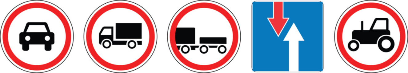 Prohibited vehicles and tractor road sign icons © Mukhlisur