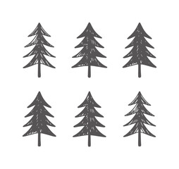 Obraz premium Six dark gray minimalist style pine trees arranged in two rows